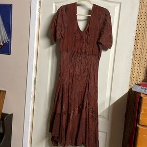 Women’s XL rust colored embroidered dress with corset style front